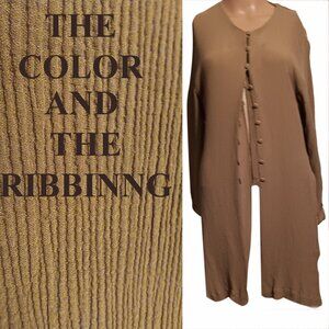 Lili Butler Long Silk Beige Ribbed Long Sleeve Blouse Size Small